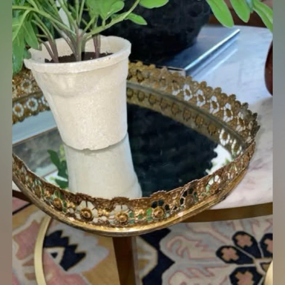 Vintage Brass finished vanity tray mirrored Tray